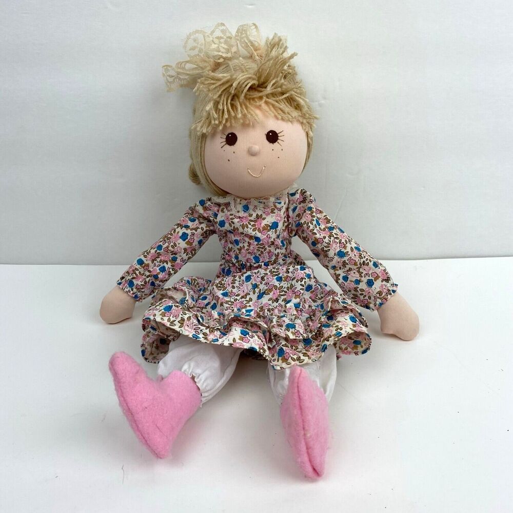Vintage 80s Applause Gretchen Soft Body Doll 15" Blonde Calico Dress Removable